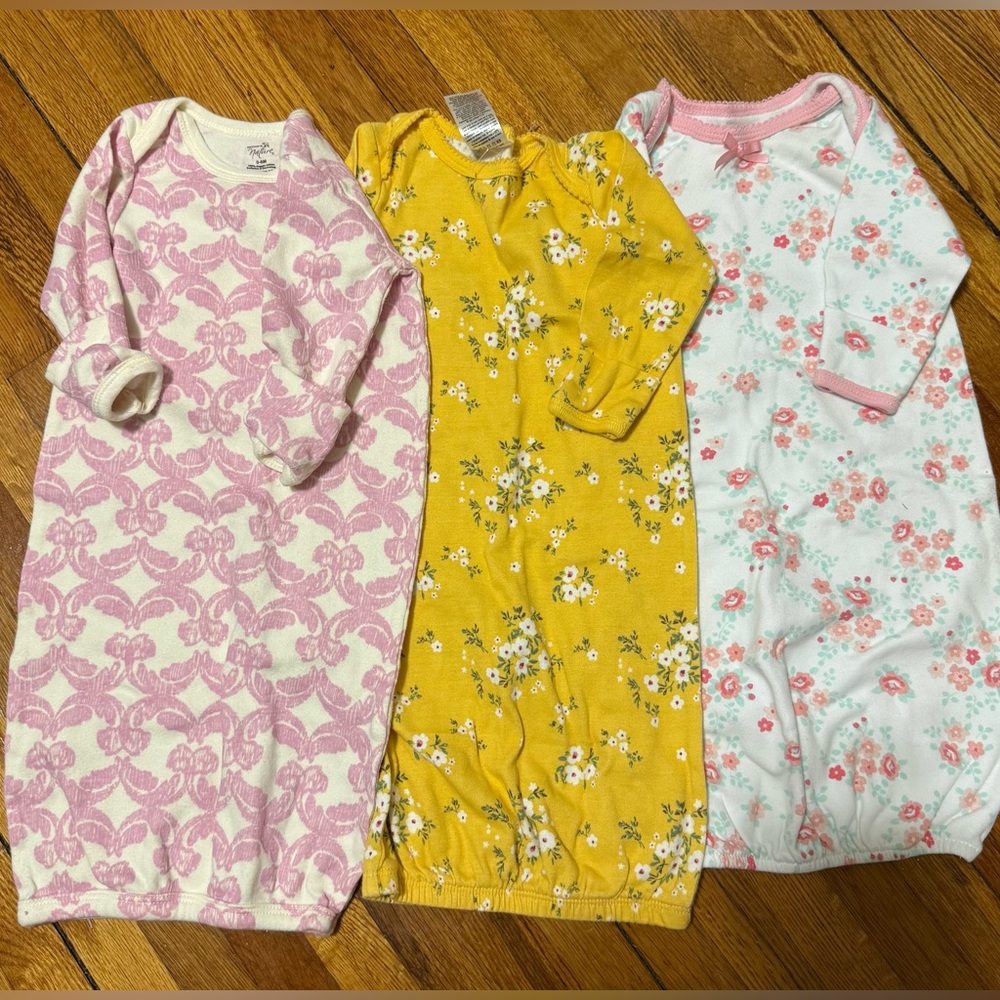 Girls Floral and Patterned Knit Sleep Gowns - Pink, Mustard, Mint